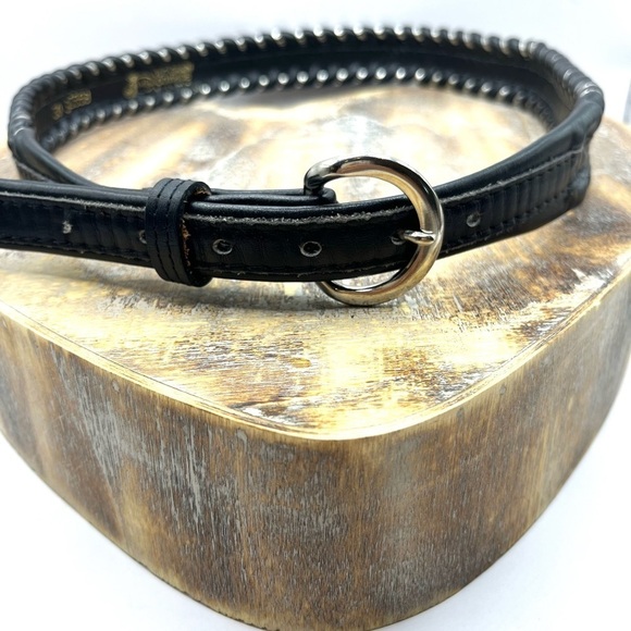 Justin belt 3055B size 30 Black with Silver Buckle Whipstitch Western Rodeo - Picture 1 of 11